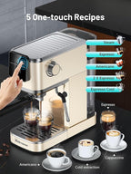 RELEXNOW Espresso Machine, 20 Bar Espresso Maker Milk Frother & LCD Panel, Hot & Iced Coffee Machine, Stainless Steel Espresso Coffee Machine with 41oz Water Tank for Cappuccino, Latte