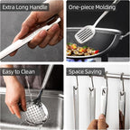 18/8 Stainless Steel Cooking Utensil set, 8 Pieces Metal Kitchen Utensils set, Slotted Spoon,Meat Fork,Ladle,Skimmer,Spatula,Spaghetti Server,Large Spoon,Masher (Dishwasher Safe, Silver)