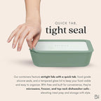 Ceramic Coated Glass Food Storage Container | No PTFE, PFOA, PFAS, and BPA | Reusable Non Toxic Meal Prep Container with Glass Lid | Easy To Store | 5 Cup Square [Willow]