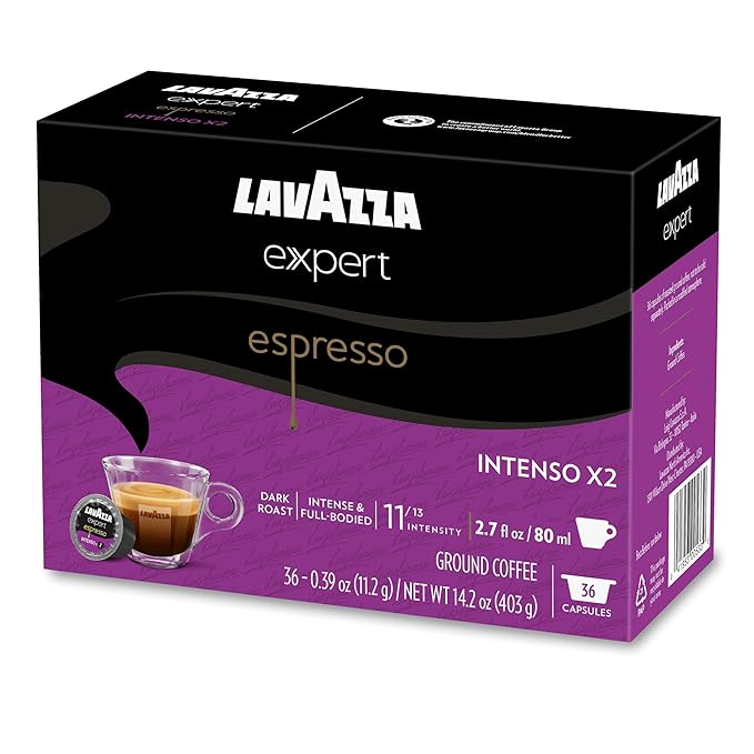 Lavazza Expert Espresso Intenso Double Shot Capsules, Dark Roast, Arabica and Robusta Blend, Compatible with Lavazza Classy Machines (36 Capsules) (Pack of 2)