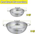 P&P CHEF Stainless Steel Colander, Micro-Perforated Food Strainer with Handle for Washing Draining, Great for Pasta Fruits Vegetables, Dishwasher Safe & Healthy, 1 +3 Qt, 2Pcs