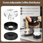 51mm Espresso Accessories Kit, Fits Delonghi Portafilters, 9PCS Barista Tool Kit Includes Tamper, Distributor, WDT Tool, Puck Screen, Dosing Funnel & Latte Art Set with 16 Stencils