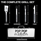 Pop Pop Gifts, Christmas Popop Gifts from Grandkids Heavy Duty Grilling Accessories Kit for Backyard BBQ, Thick Stainless Steel Grill Utensils with Non-Slip Handle Tool Grilling Gift for Man