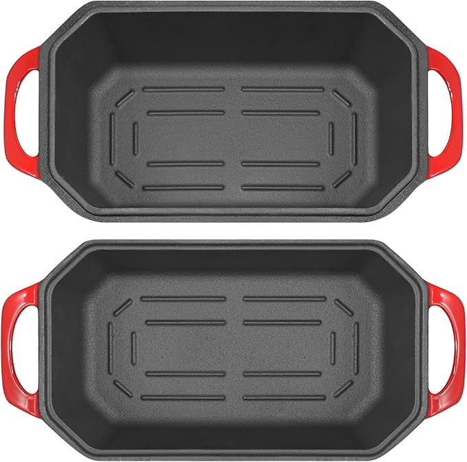 Flavehc Bread Pan Cast Iron Loaf Pan with Lid Bread Loaf Pan 8.5x4.5 Inch Loaf Pan Enameled Cast Iron Sourdough Loaf Pan, Red