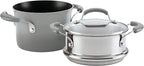 Rachael Ray Brights Sauce Pot/Saucepot with Steamer Insert, 3 Quart, Two-Tone Sea Salt Gray