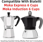 [UPGRADED] Sealing Gasket for Bialetti Moka Express 6 Cups & Moka Induction 6 Cups Iconic Stovetop Espresso Maker - 6 PCS Replacement Food Grade Silicone Seal Ring for Aluminum Coffee Maker Pots