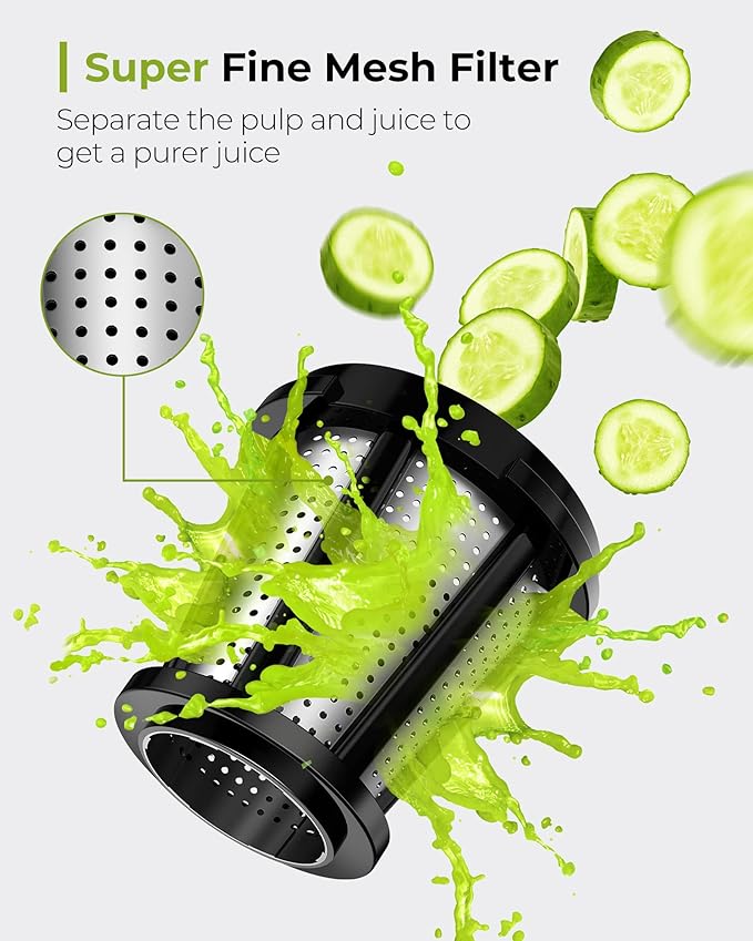Jocuu Slow Masticating Juicer with 2-Speed Modes - Cold Press Juicer Machine - Quiet Motor & Reverse Function - Easy to Clean Juicer Extractor - Juice Recipes for Fruits & Vegetables (Light Blue)