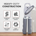 Zulay Kitchen Heavy Duty Stainless Steel Can Opener Manual with Bottle Opener - Rust Proof Manual Can Opener With Turn Knob & Comfy Soft Grip Handles - Gray