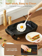 FOHERE 16-Inch Electric Skillet with Glass Cover, 1500W Rapid Heat, Adjustable Temperature, Multi-Purpose Electric Skillet Fried Chicken, Perfect For Family Gathering Cooking