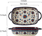 Vintage Style Pottery Bakeware Ceramic Casserole Dish Baking Pan Lasagna Pans Baking Dish with Handles for Oven/Cooking/Kitchen-1 PCS, Large Capacity, 60 OZ