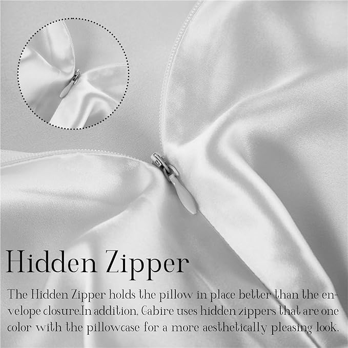 Mulberry Silk Pillow Cases Set of 2, Both Sides Real Silk Pillow Cases for Hair and Skin Cool Pillowcases Organic Silk Pillowcase 2 Pack with Hidden Zipper, White, King (20"×36")
