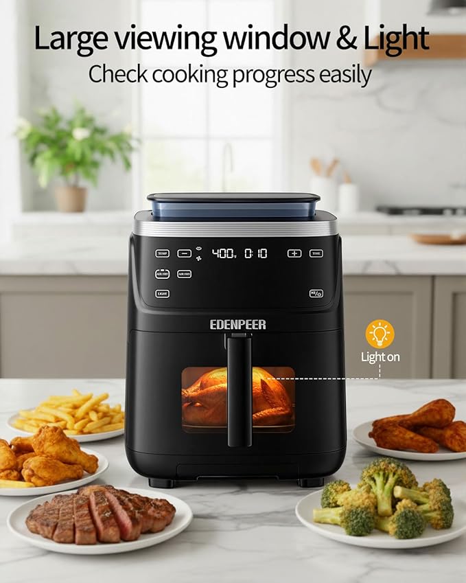 Steam Air Fryer, Self Cleaning Smart Air Fryers, with Visible Window, 1700W High Power Airfryer, 7.5 QT for Family of 4-6, Whisper Quiet Technology, 12-in-1Presets, Dishwasher Safe Non Stick Basket