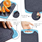 Plastic Cutting Board, 3 Pieces Dishwasher Safe Cutting Boards with Juice Grooves, Easy Grip Handle, Non-Slip, with Grinding Area for Grinding Garlic and Ginger（aqua）