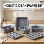 Nonstick Silicone Bakeware Set, 6 set Baking Cake Pan, Economical BPA Free Heat Resistant Bakeware Tools for DIY Loaf Bread Cheesecake Pizza Cupcake Muffin (Gray)