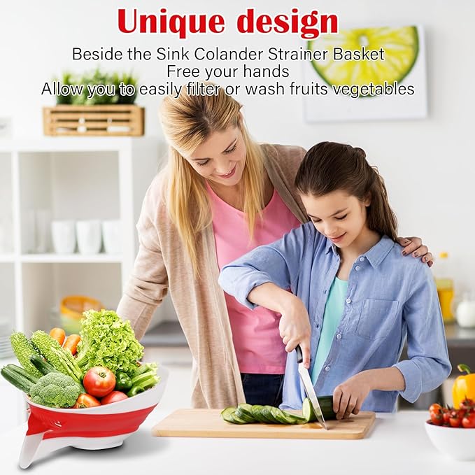 Collapsible Colander - Small Strainer Basket, Side-Drain Design, Dishwasher Safe Food Strainer for Pasta, Fruits, Vegetables