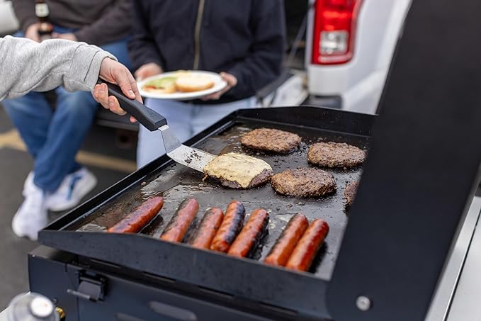 Gridiron Gameday 24" Portable Propane Grill – Flat Top Tabletop Griddle with Hinged Lid, 24,000 BTUs, Flamethrower Ignition, Dual Heat Zones, Adjustable Legs for Tailgating, Camping & Outdoor Cooking