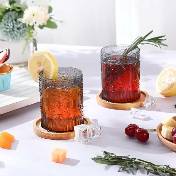 Qinyoung 12 Plastic Vintage Drinking Glasses 8.5oz Stemless Retro Embossed Wine Glasses Shatterproof Reusable Cups for Baby Shower Wedding Reception Grand Event Party (Black)