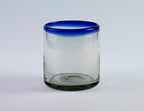 7 oz Hand Blown Mexican Drinking Glasses - Set of 2, 7 fl oz each, Cobalt-Blue Rim