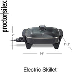 Proctor Silex Electric Skillet with Lid, 116 sq. in. Nonstick Cooking Surface for Frying, Sauteing, Simmering and Braising, Adjustable Temp 200° to 400° F, Black (38526PS)