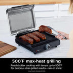 Ninja Sizzle GR100 Smokeless Indoor Grill, 500°F High Heat Kitchen Grill with Nonstick 14-Inch Plate, Low-Smoke Technology, Edge-to-Edge Heating, Family-Sized Capacity, Countertop Cooking Tool
