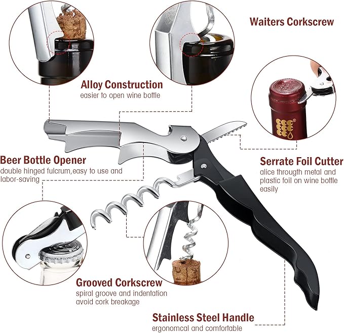 Wine Keys Opener Travel Corkscrew Wine bottle Opener Waiter Beer Bartender for Home Office Kitchen Restaurant Bar Applications(Black,24 Pieces)