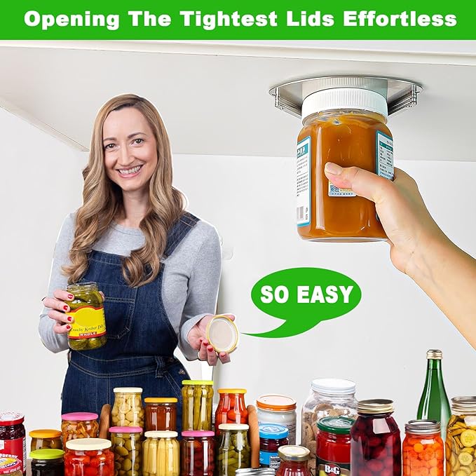 Latest Jar Opener - Under Cabinet Jar Openers for Seniors With Arthritis or Weak Hands - Under Counter Can Opener-Jar Lid & Bottle Cap Opener Tool - All Stainless Steel Material