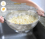 5 Qt Colander 18/8 Stainless Steel Colander Silicone Handle Easy Grip Micro-Perforated Strainer Heavy Duty and Self-draining Solid Ring Base BPA Free Dishwasher Safe - Black