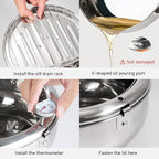 Kerilyn Deep Fryer Pot, 11 Inch/4.2 L Janpanese Style Tempura Frying Pot with Lid, 304 Stainless Steel with Temperature Control and Oil Drip Drainer Rack, for Kitchen French Fries, Chicken etc