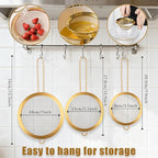Strainers and Colanders Set, 2 PCS Stainless Steel Colander and 3 PCS Fine Mesh Strainer Gold Metal Pasta Rice Colanders & Food Strainers with Handles for Kitchen, Dishwasher Safe (5 Quart+4 Quart)
