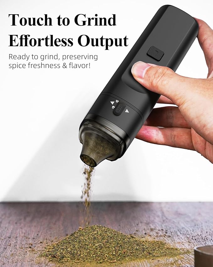 Electric Spice Grinder,Automatic Small Portable Herbal Machine & Spice Mill,USB Rechargeable Grinding (Black)