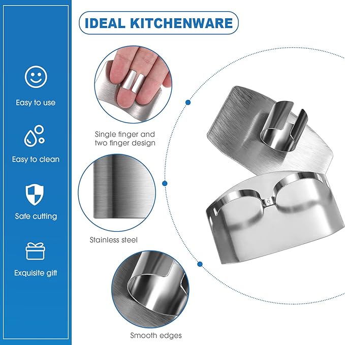 CHENGU 8 Pieces Finger Guard Set for Cutting Food Vegetables Stainless Steel Knife Cutting Protector Thumb Guard Protector to Avoid Hurting When Slicing and Chopping