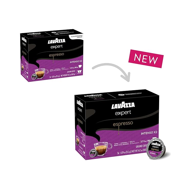 Lavazza Expert Espresso Intenso Double Shot Capsules, Dark Roast, Arabica and Robusta Blend, Compatible with Lavazza Classy Machines (36 Capsules) (Pack of 2)