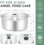 TeamFar 10inch Angel Food Cake Pan, Stainless Steel Cake Pan with Tube, Healthy & Non-toxic, Sturdy & One-Piece, Mirror Finish & Dishwasher Safe