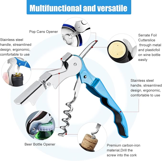 12 Pieces wine key wine opener Professional Waiter Corkscrews Stainless bottle opener Fold Serrated Foil Cutter Key for Family, Company Party,Bars,Restaurants(blue)