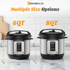 NEWBULIG 16-in-1 Electric Pressure Cooker, 8QT Multi Cooker with 12 Presets, Slow Cook Rice Steamer Sauté Soup Meat Stew Canning Yogurt Maker, Ceramic Inner Pot & Recipe Book Included，Silver