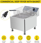 GarveeHome Commercial 11 L/3.3 gal Deep Fryer 1700W,201 Stainless Steel Electric Fryer with Adjustable Thermostat, Extra-Thick 6 LB Basket & Splash Guard Lid for Restaurant, Food Truck, Home Kitchen
