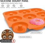 Large Silicone Donut Pan for Baking, 9 Cavity Non-Stick Food Grade Silicone Donut Molds, Doughnut Pan and Bagel Pans for Baking & Kitchen, BPA Free 11.2 x 11.1 Inches, Dishwasher Safe - Orange