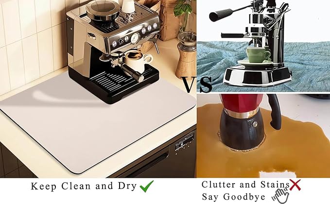 Coffee Mat for Countertops ,Coffee Bar Accessories Fit Under Coffee Maker Espresso Machine, Absorbent Hide Stain Rubber Mat for Countertop ,Dish Drying Mat for Kitchen Counter(Beige,17"x31.5")
