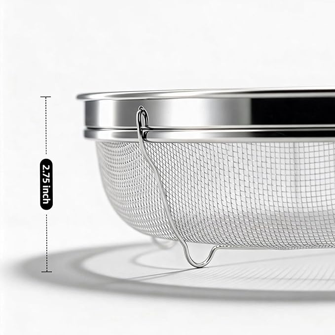 Fine Mesh Strainer for Kitchen, Stainless Steel Colander Bowl for Pasta, Rice, Fruit, Metal Net Baskets with Resting Base - Strain, Drain, Rinse (Diameter 12.2 inch)
