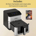 8 Qt Air Fryer Pro, 8-In-1 Air Fryer with Viewing Window, 360° Crispy, 80% Less Oil, Quiet, Nonstick Dishwasher-Safe Basket, 1500W, Recipe Book, Black