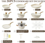 26Pcs Pots and Pans Nonstick Ceramic Cookware Set Nontoxic Kitchen Cooking Set with Steamers Utensils Induction Compatible, PFAS/PFOA Free, Oven and Dishwasher Safe, Cream White
