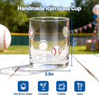 2 Pcs Handmade Baseball Icon Juice Glass Cup, Durable Heat-Resistant Glass, 14 oz Double Old Fashioned Drinking Glass Cup for Holiday Party Supplies Spring Gifts