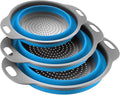 Collapsible Colander 3-Pack Set, Collapsible Strainers for Kitchen, Foldable Space-Saving Colander Strainer Set, Pasta Strainer for Vegetables & Fruits, Durable Non-Slip Strainers and Colanders (Blue)