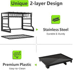 2-Tier Foldable Dish Drying Rack with Drainboard, Stainless Steel Large Capacity Kitchen Counter Organizer with Cup Holder, Utensil & Cutting Board Storage, No Assembly Required, Black