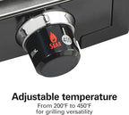 Hamilton Beach Electric Indoor Searing Grill with Adjustable Temperature Control to 450F, 118 sq. in. Surface Serves 6, PFAS-Free Removable Nonstick Grate, Stainless Steel (25360)