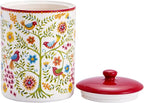 Bico Red Spring Bird Ceramic Air Tight 9 inch Cookie jar, for holding coffee, powder, tea, spices, Microwave and Dishwasher Safe