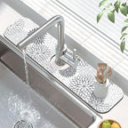 Findosom 2PCS 17" x 32" Dish Drying Mat & 24" x 5.5" Sink Splash Guard, Super Absorbent & Cuttable Dish Mat Drying Kitchen Mat with Gray Floral, Hide Stain Drying Mat for Kitchen Counter