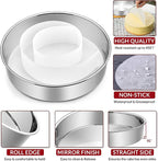 6 Inch Cake Pan Set of 3, E-Far Stainless Steel Round Layer Smash Cake Baking Pans with Parchment Rounds & Side Liner Roll, Non-Toxic & Healthy Metal Cakes Tin, Straight Side & Dishwasher Safe