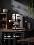 UDI Espresso Machine with Milk Frother, 20 Bar High Pressure Professional Espresso Maker Automatic, Compact Stainless Steel Coffee Machine for Cappuccino, Latte, Silver
