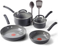 T-Fal Ultimate Hard Anodized Ceramic Nonstick 8 Piece Cookware Set, Oven Safe Up to 400°F, Dishwasher Safe, Pots and Pans Set, Includes Frying Pans, Saucepan, Cooking Utensils, Stone